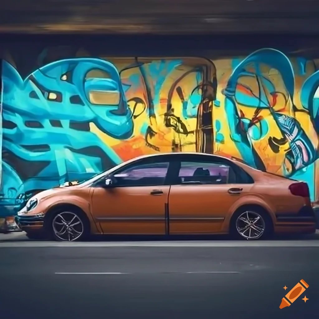 Parked cars covered in graffiti art on Craiyon