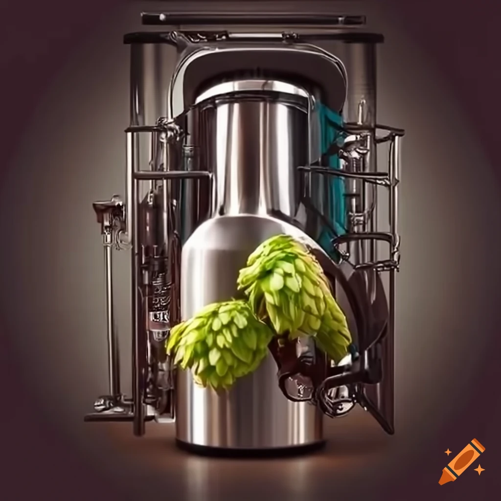 Brewery hero image featuring hops and stainless steel equipment