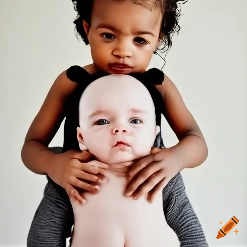White baby hugging a black baby