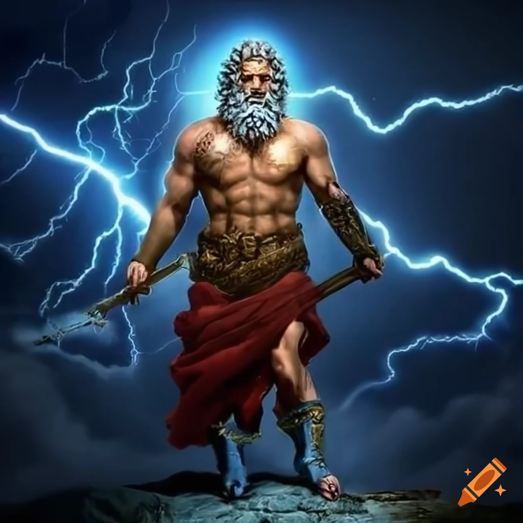 Zeus surrounded by bolts of lightning