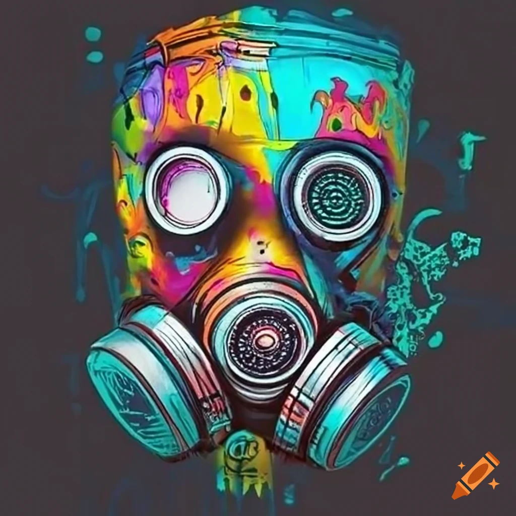 Colorful graffiti gas mask art on Craiyon
