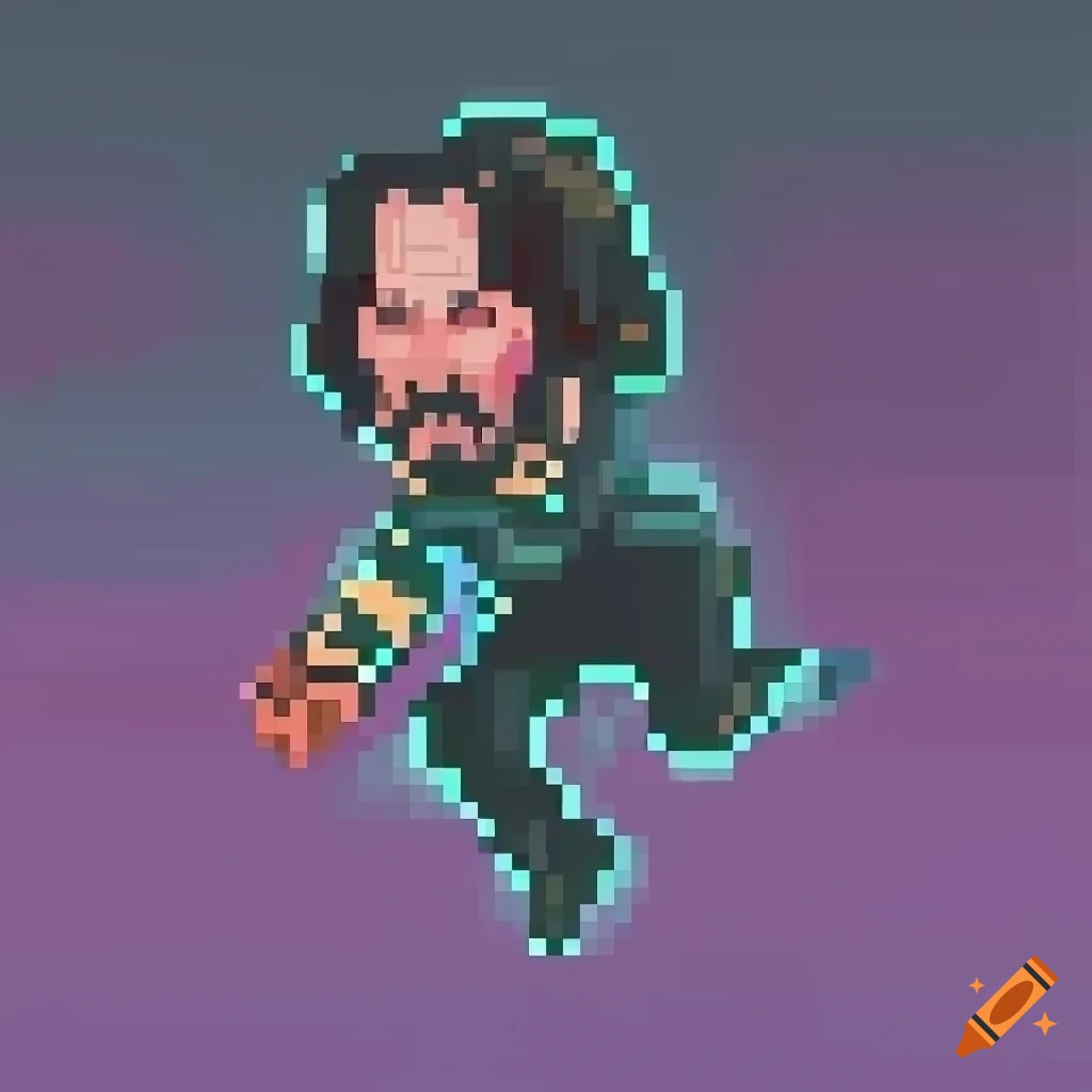 Keanu Reeves Jumping Cyberpunk pixel art of Keanu Reeves jumping in a futuristic setting on ...