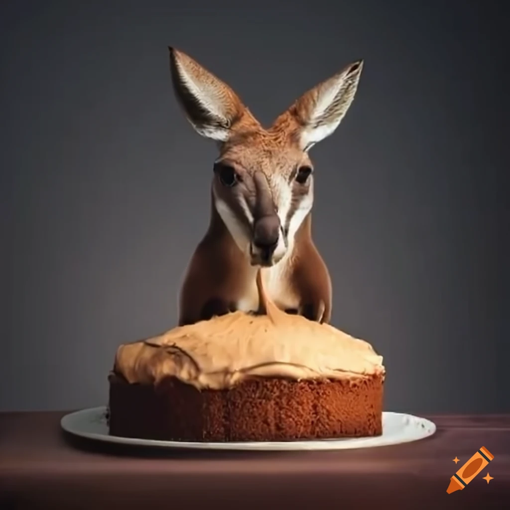 Kangaroo baking a cake