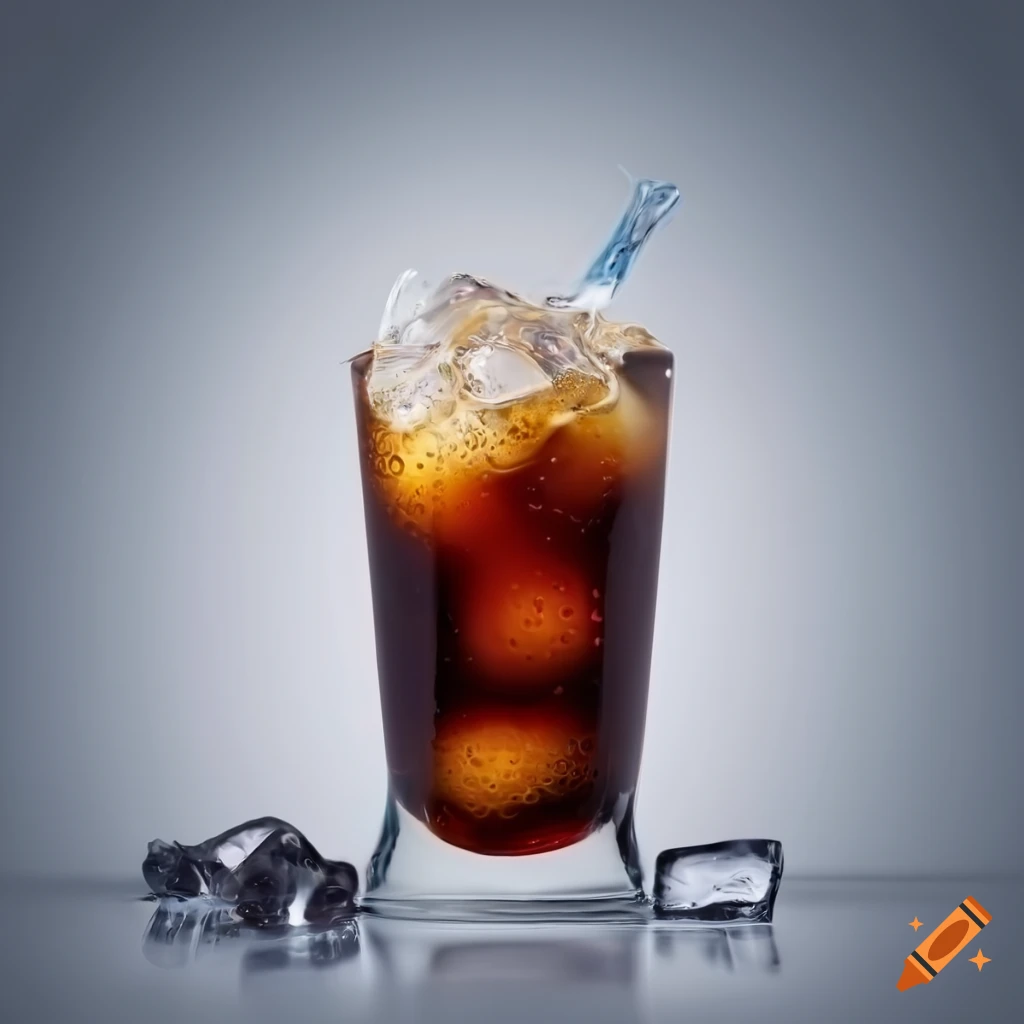 Glass of cola with ice on a white background on Craiyon
