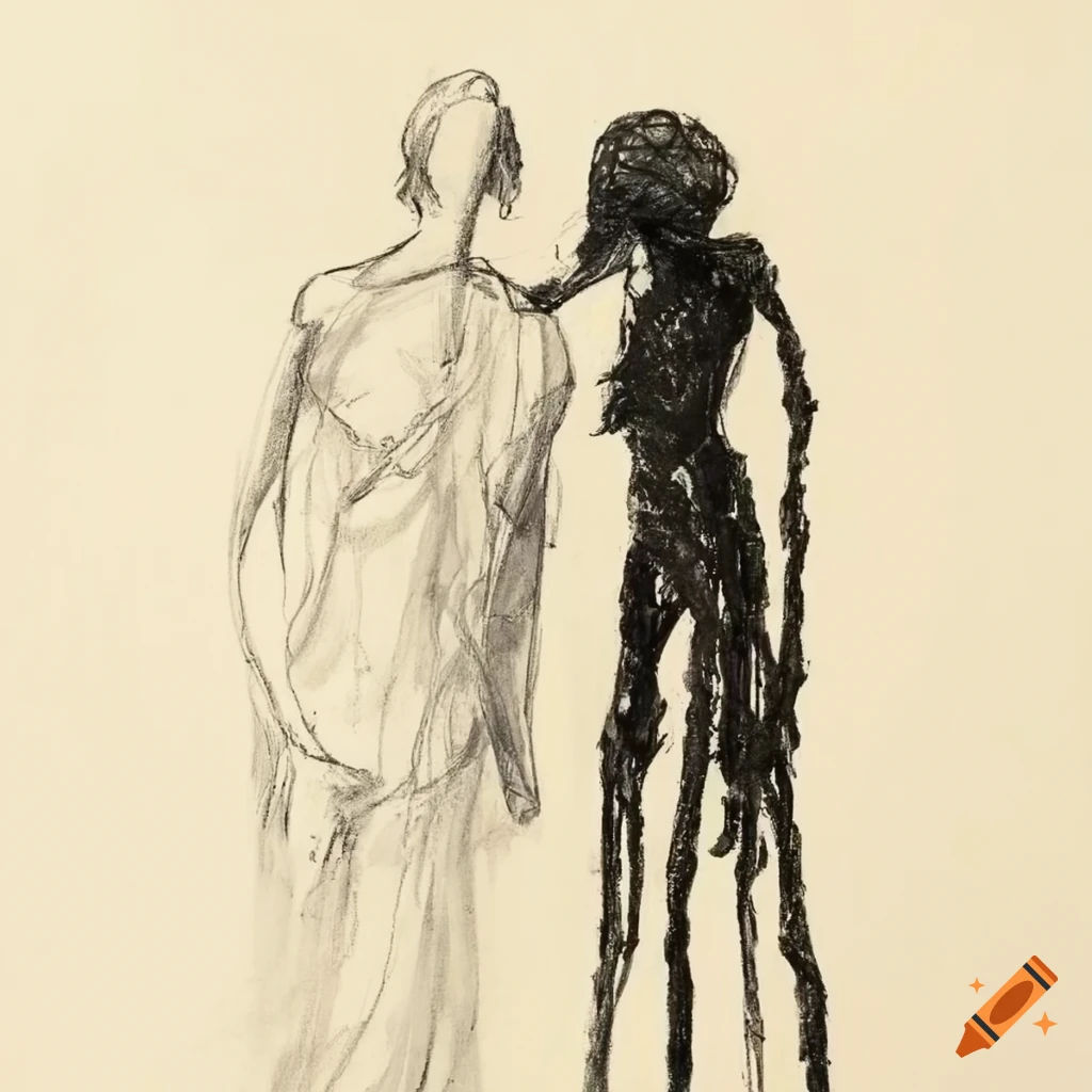 Two women gossiping in a surrealist sketch by alberto giacometti on Craiyon