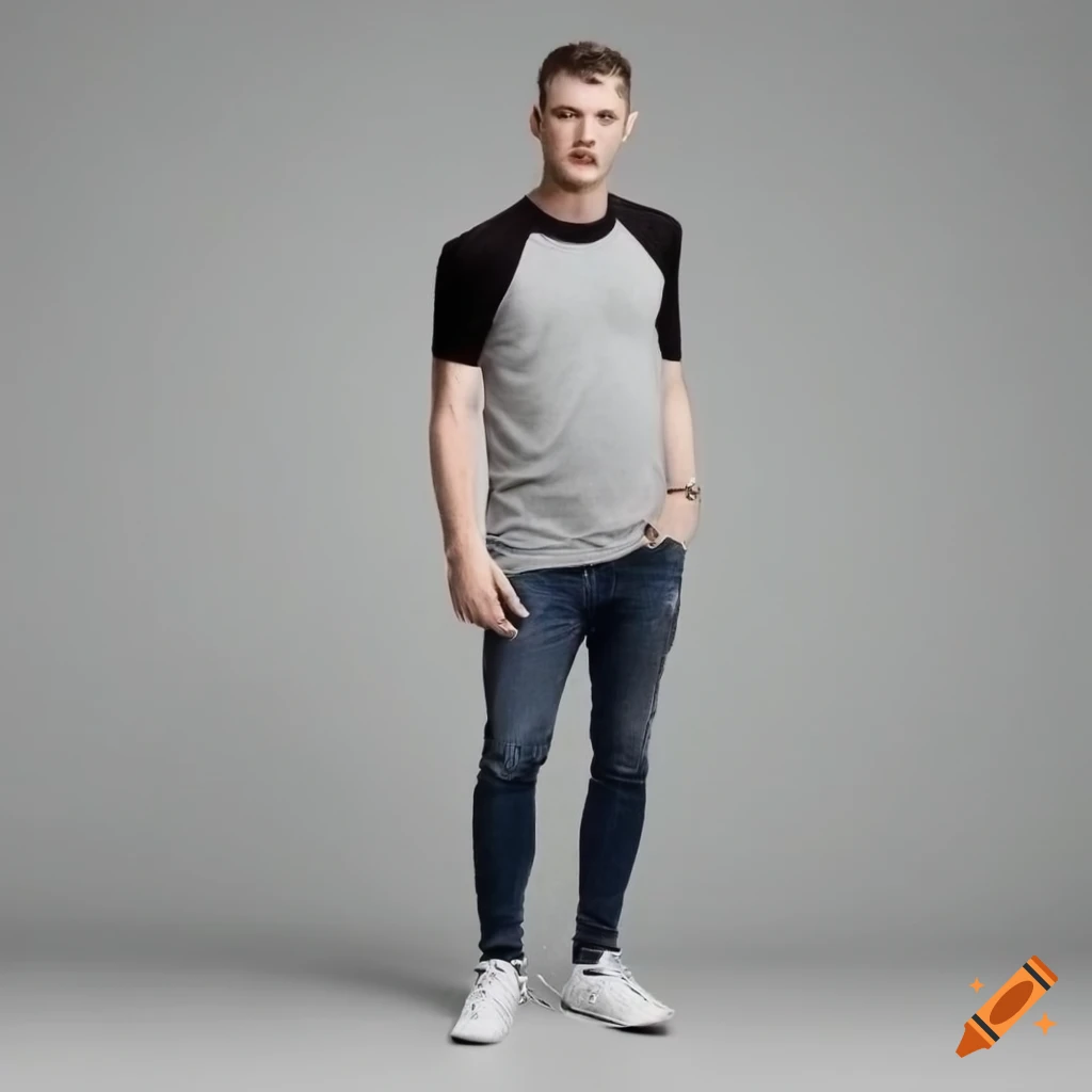 Portrait of a stylish man in casual clothing and sneakers