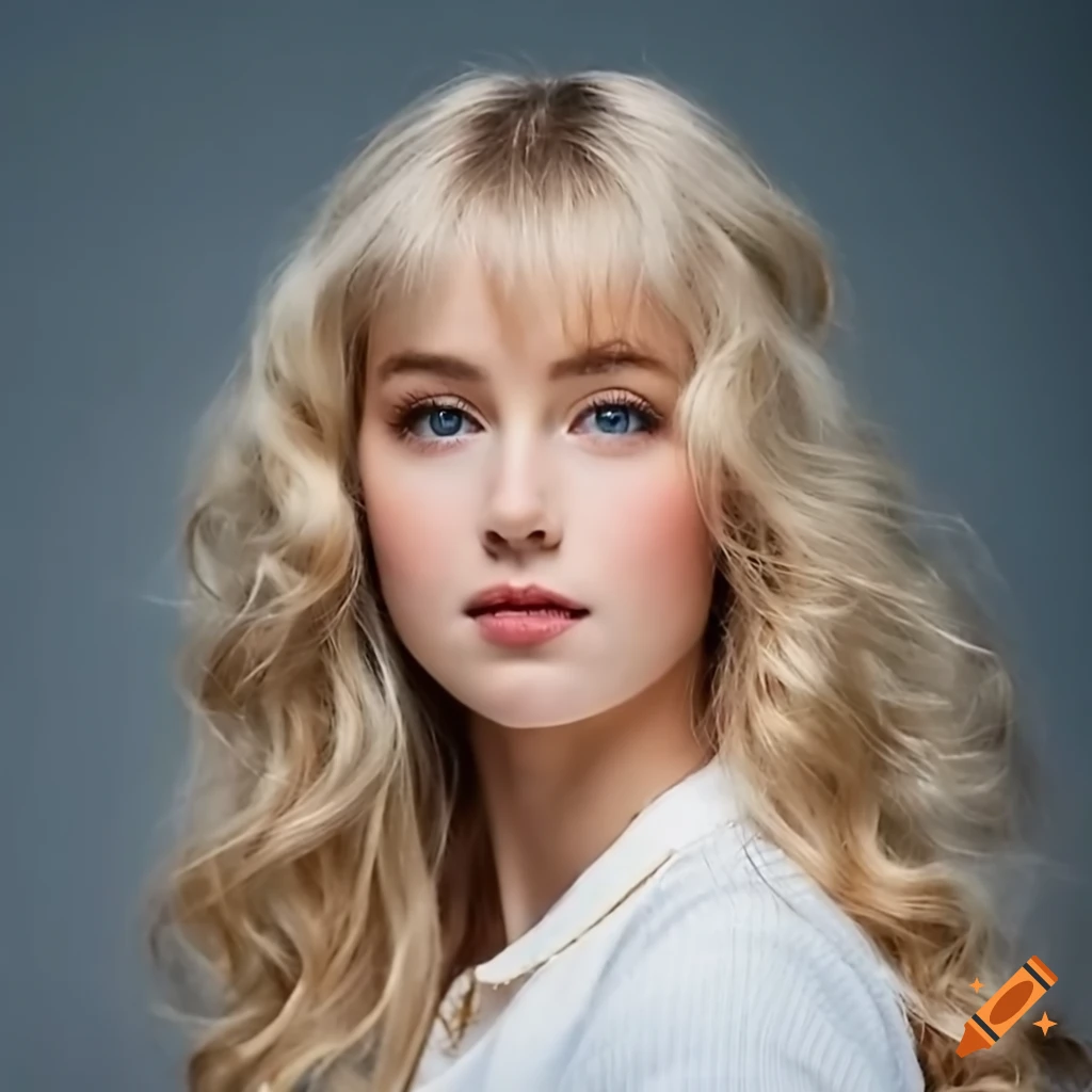 Young woman in 19th-century attire with pale blonde hair and ocean-blue eyes