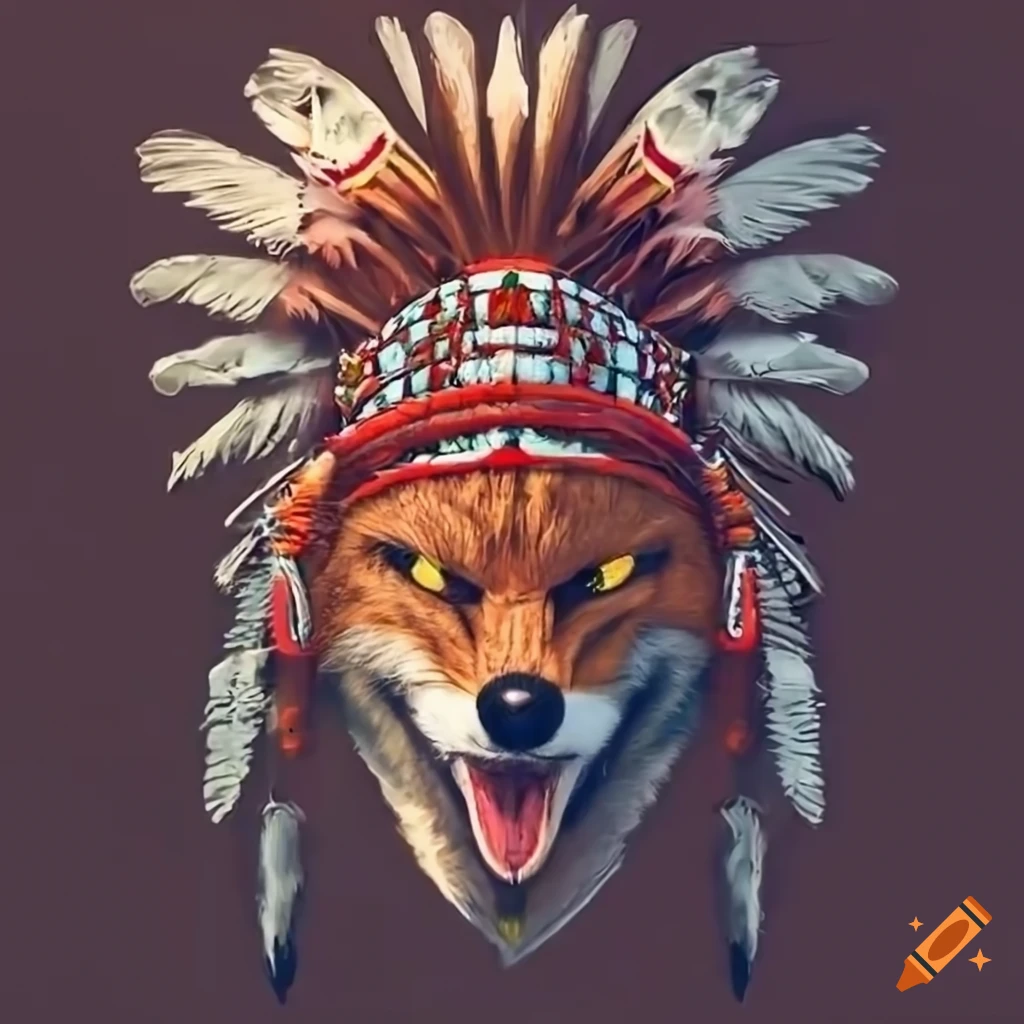 Fox in Indian-style traditional warrior headdress