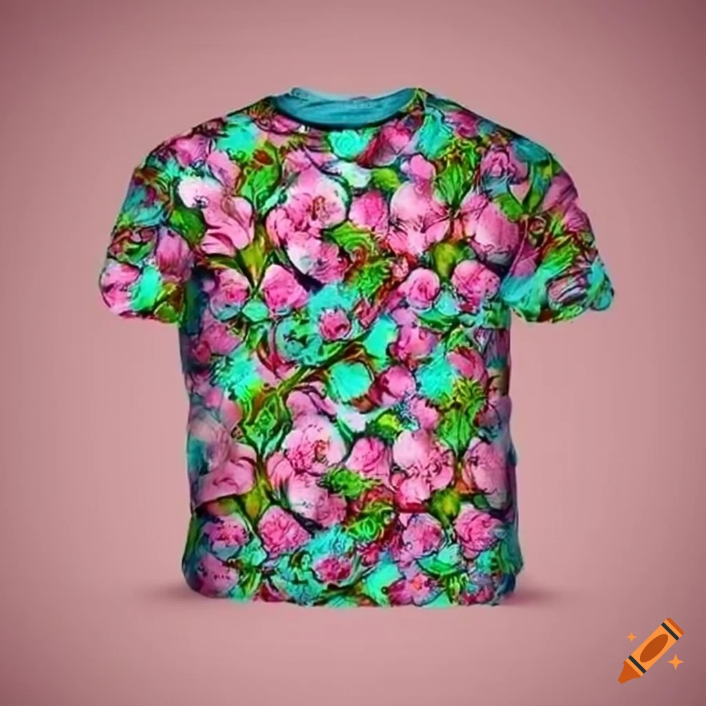 Bright and beautiful apple blossom pattern on a T-shirt