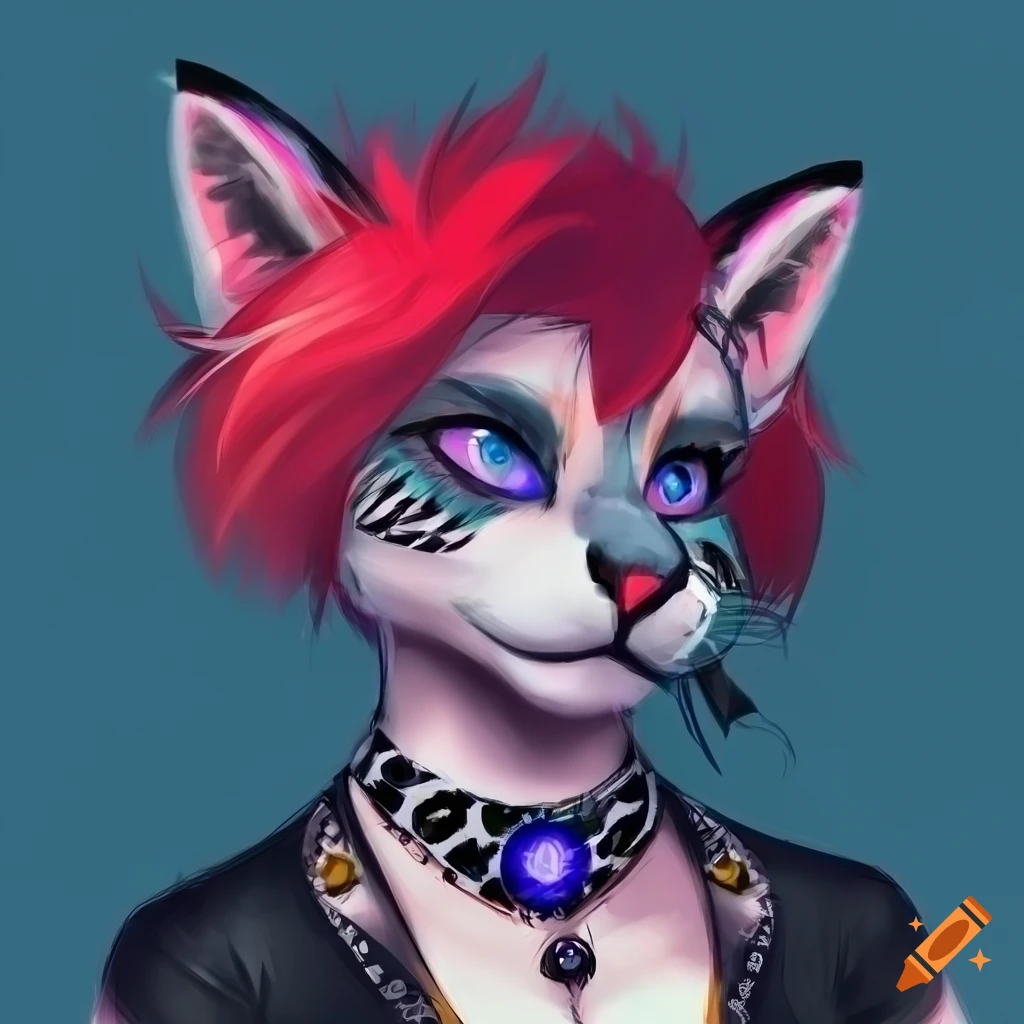 Character with a punk/goth look and blue jaguar features