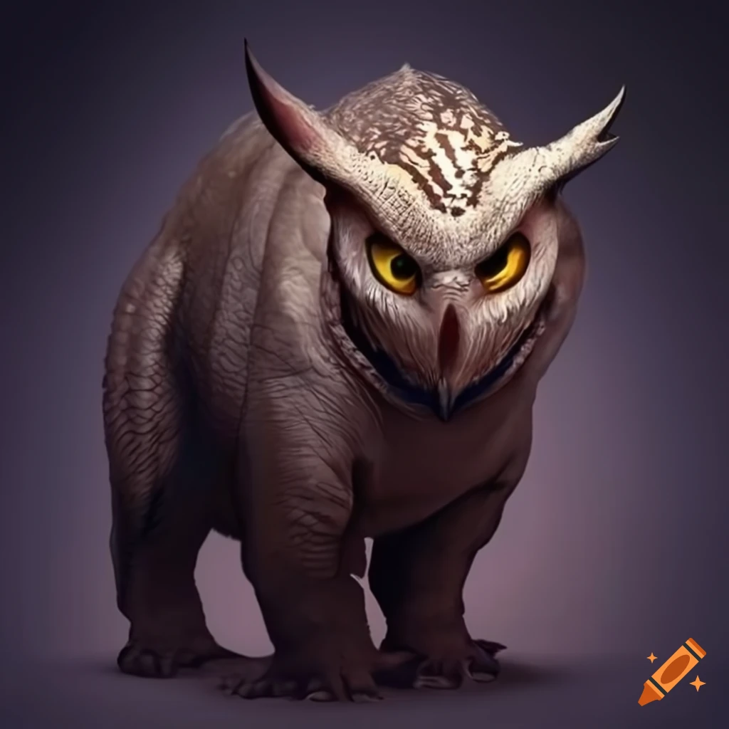 Owl-rhino hybrid creature on Craiyon