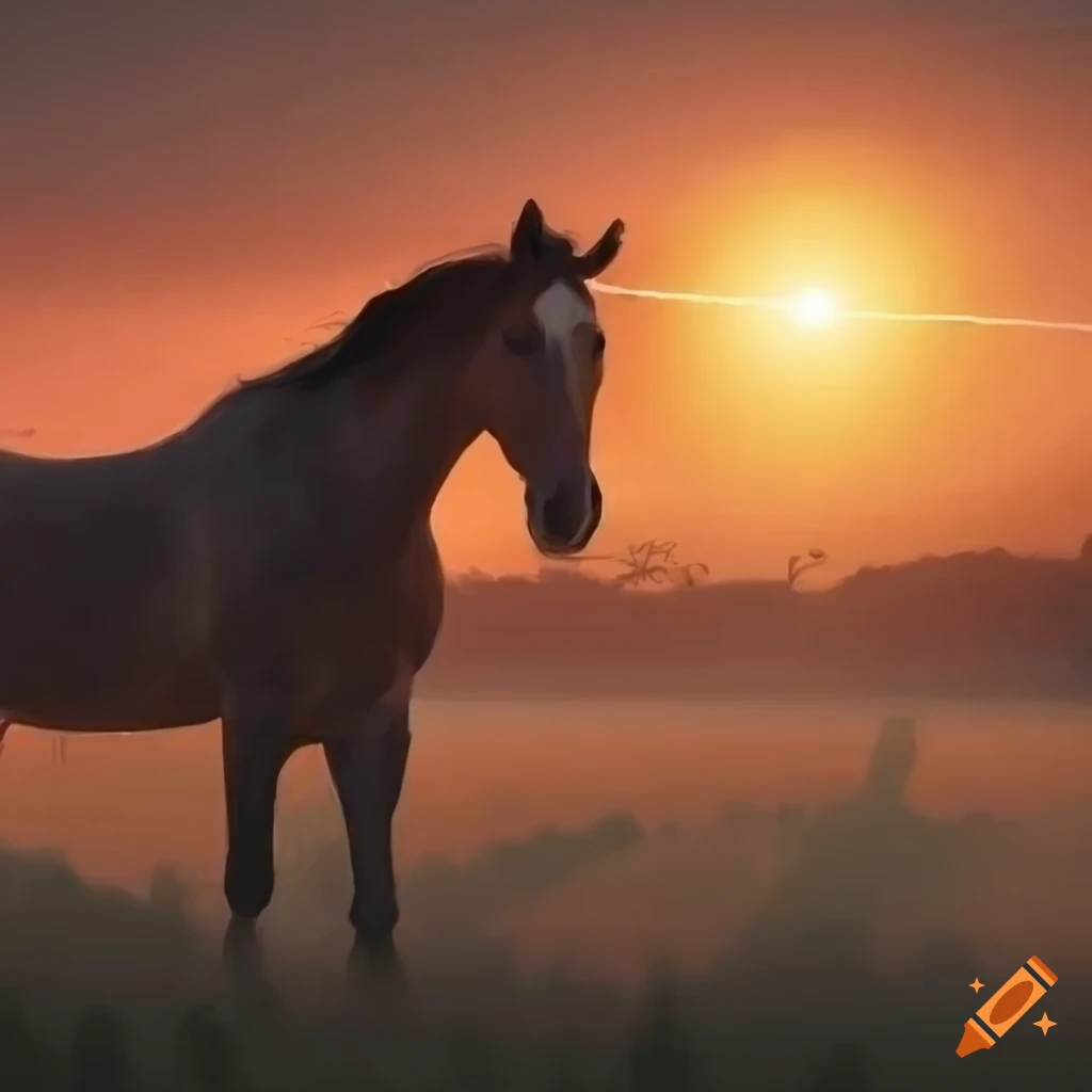 Farm with a horse at dawn