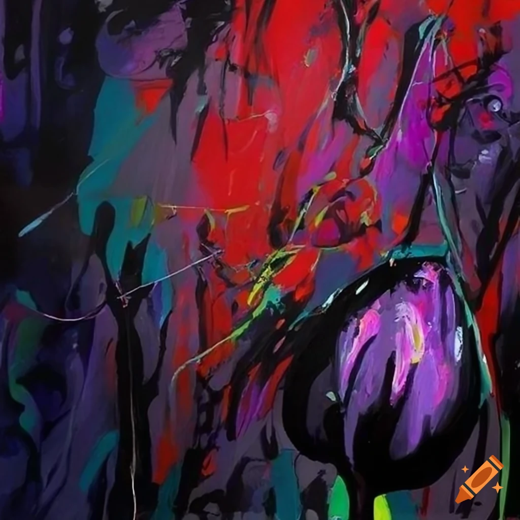 Abstract graffiti doodle of black tulips on textured background inspired by Banksy and Jackson Pollock