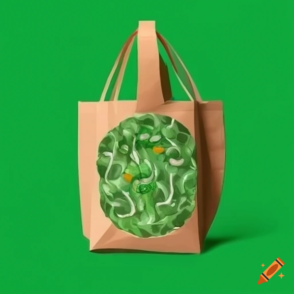 Shopper with pattern surrounded by ecological food and leaves