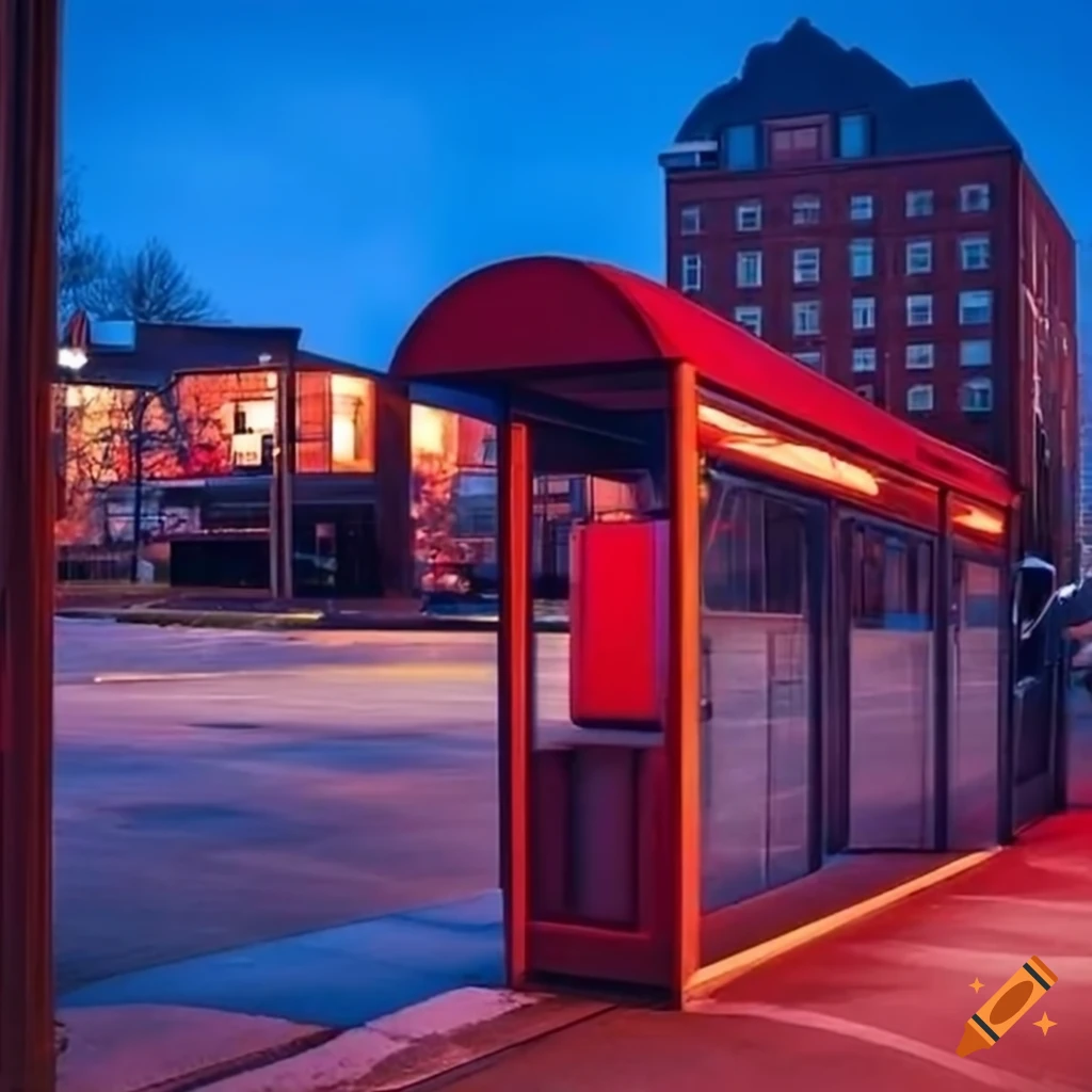 Innovative red and blue bus stop design by rta in shaker heights, ohio
