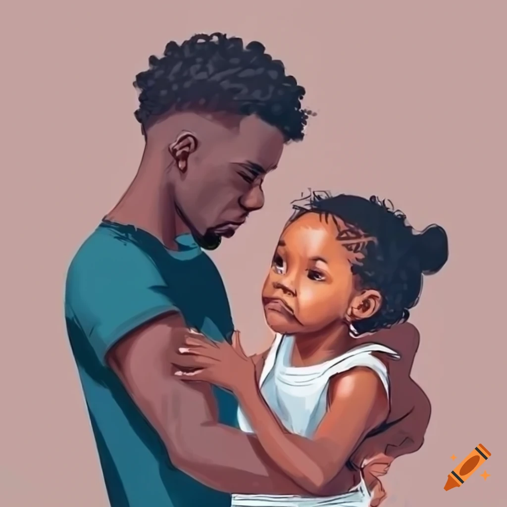 Urban man talking to daughter on his lap in a sad moment