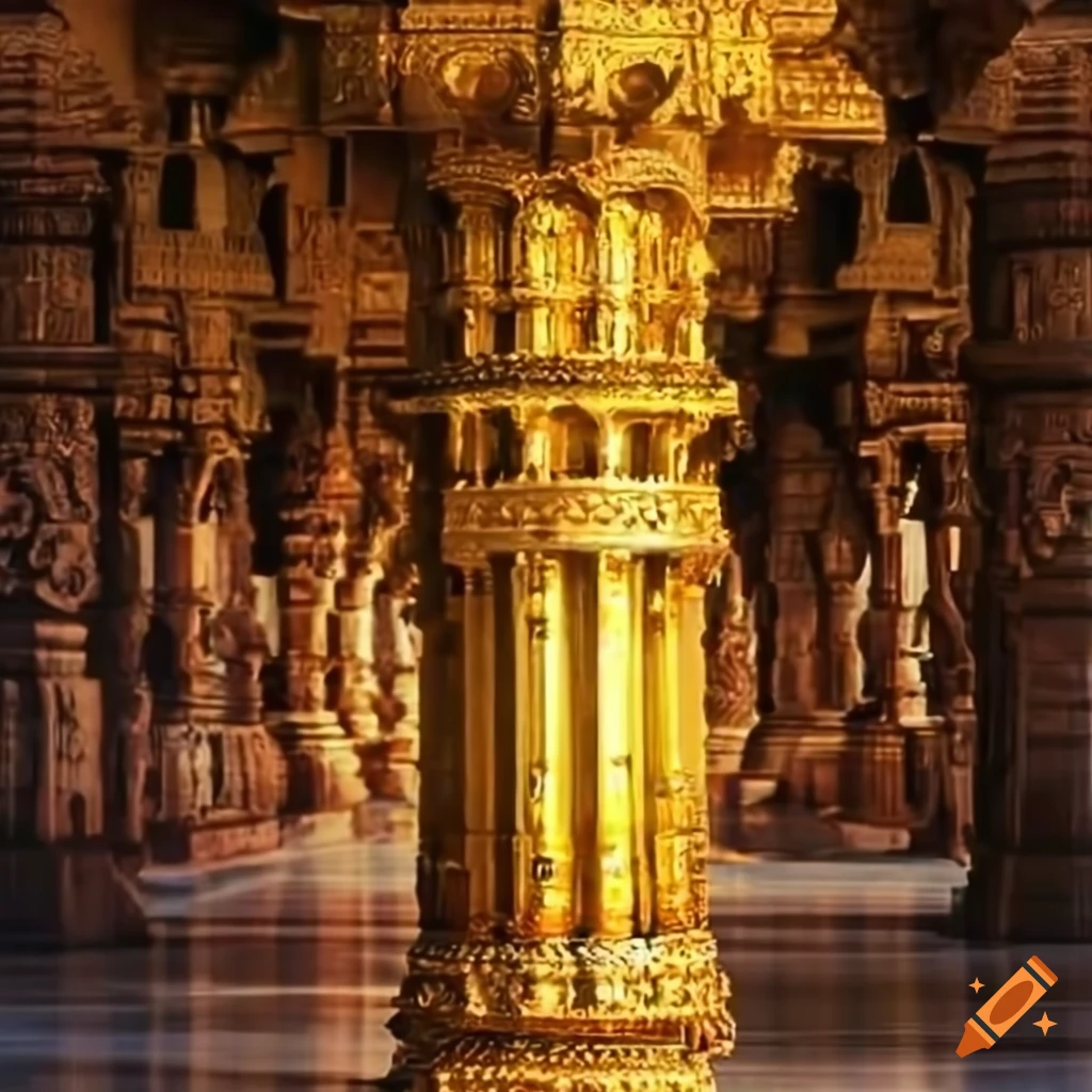 Ancient indian temple golden pillar in high definition on Craiyon