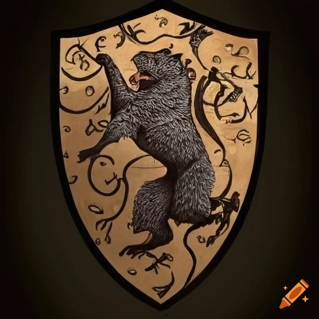 Regal bear on a medieval heraldic shield on Craiyon