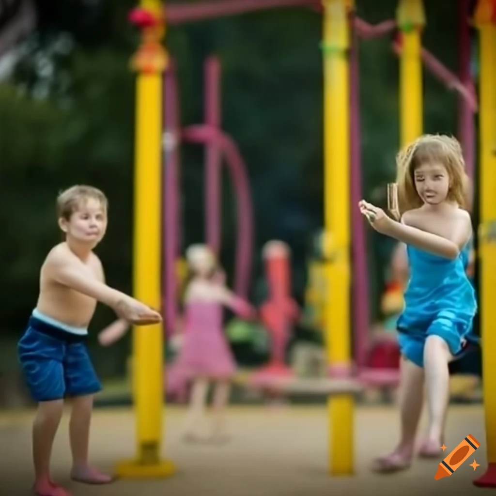 Children having fun at a club playground with pools