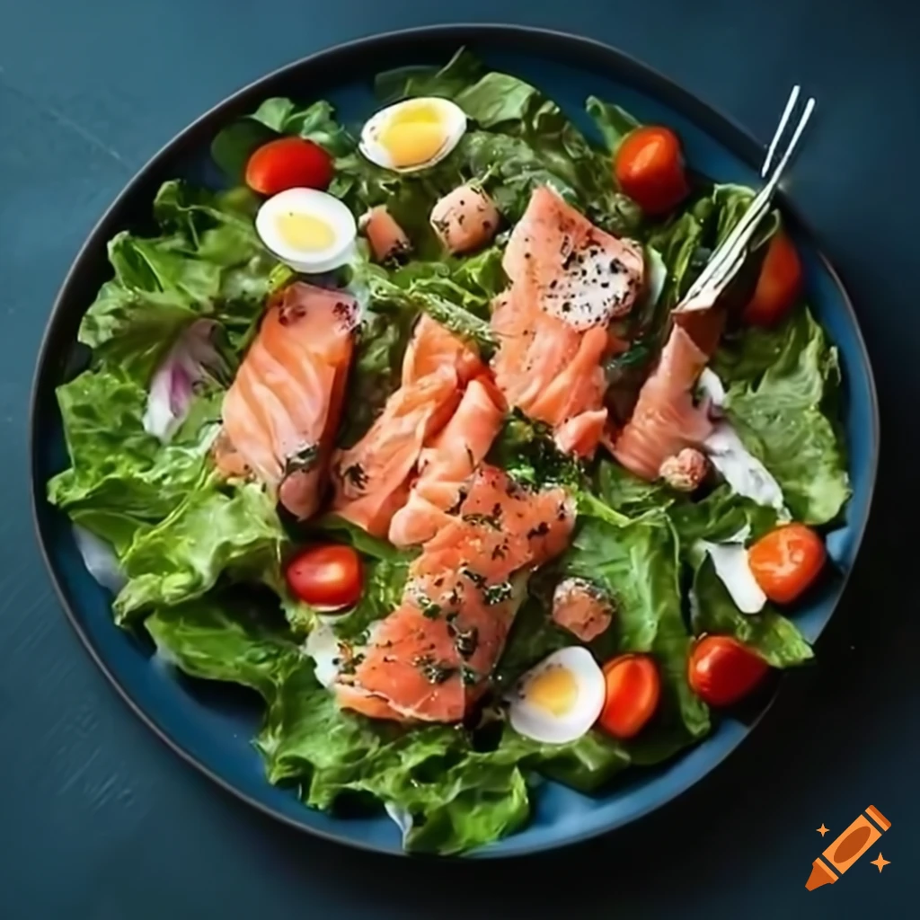Salad with goat cheese, salmon, and eggs