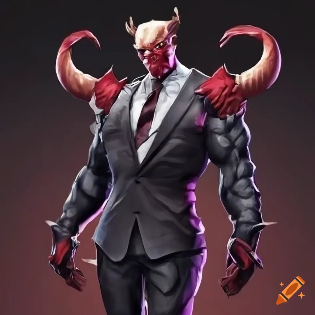 Demon in a gentleman suit with broad shoulders and muscular build