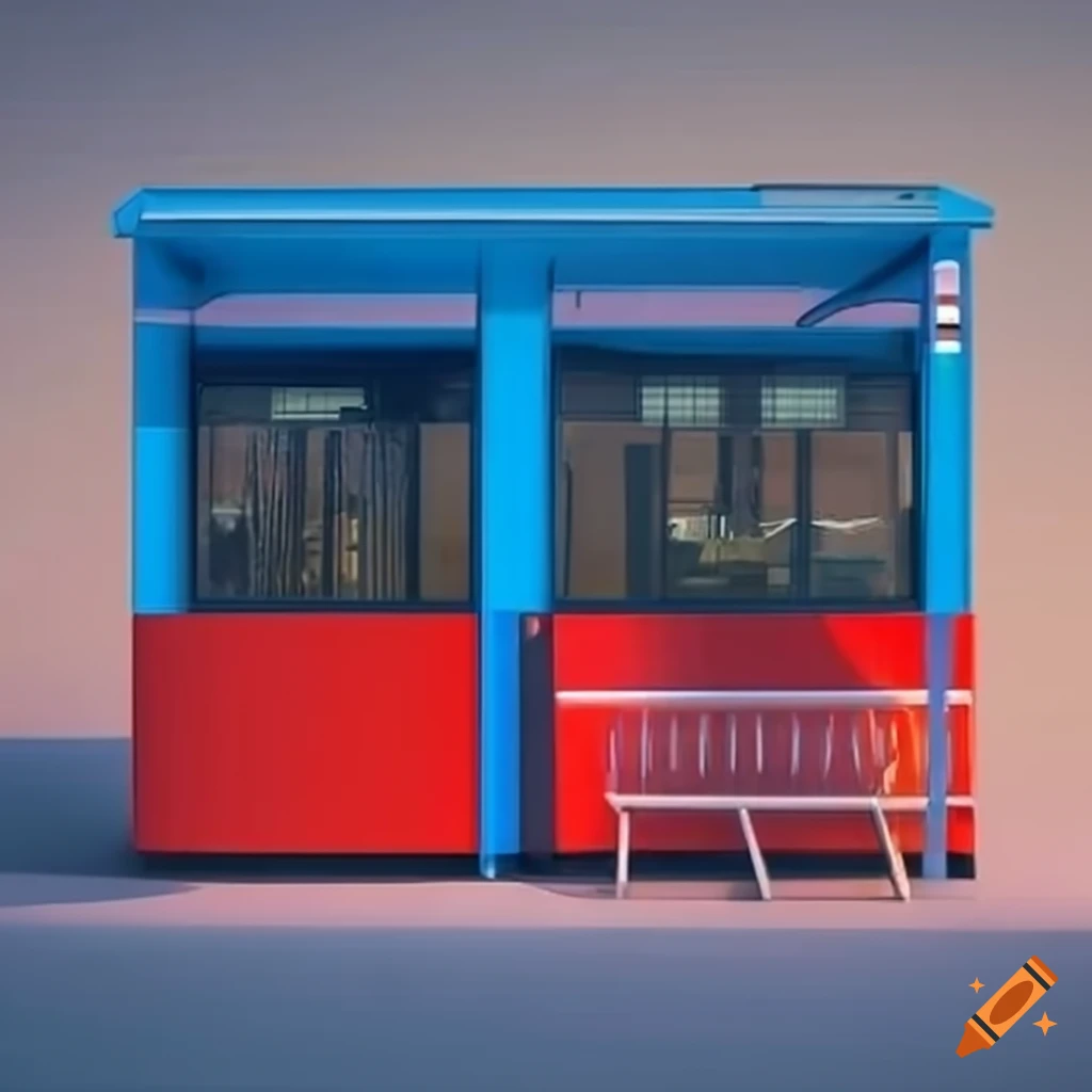 Red and blue bus stop design by RTA in Shaker Heights, Ohio with ample seating