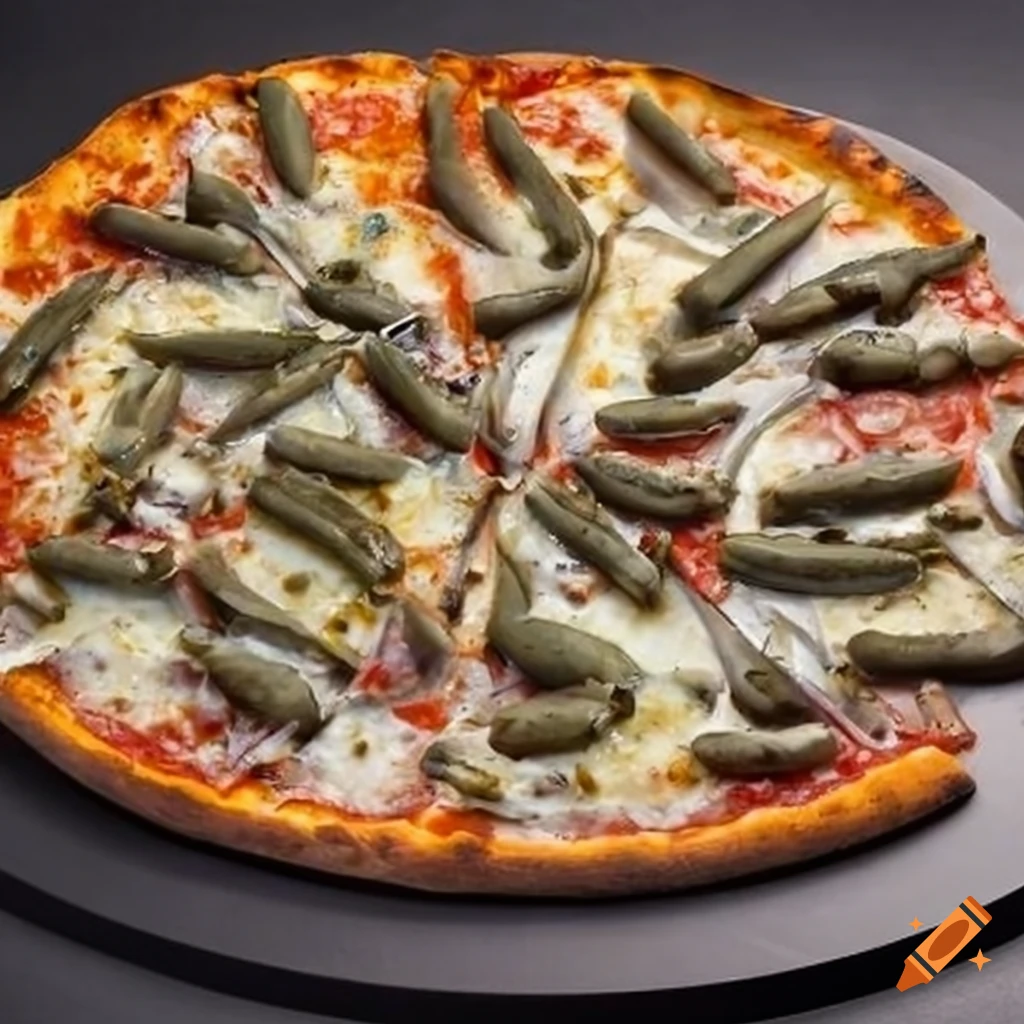 Pizza with anchovies, capers, olives, and garlic toppings on Craiyon