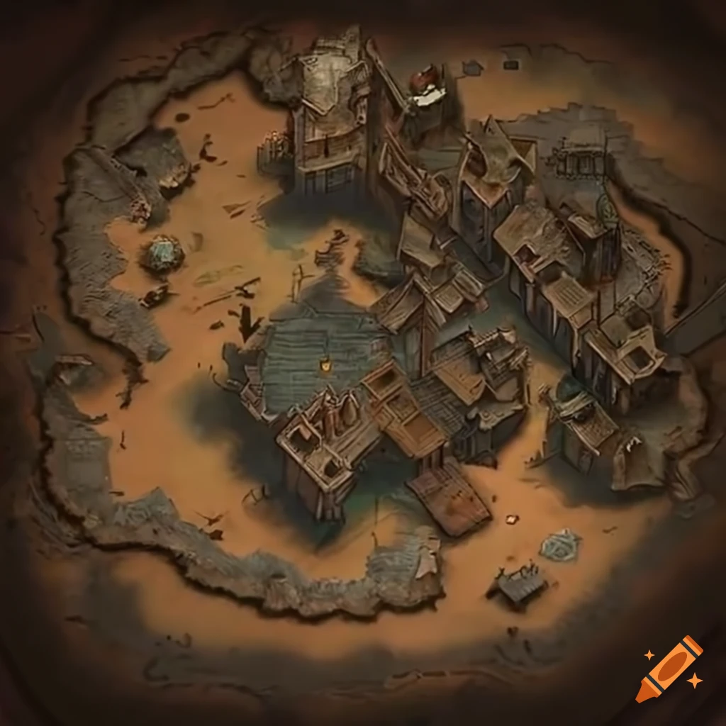 Detailed map of a desolate town inspired by Diablo games on Craiyon
