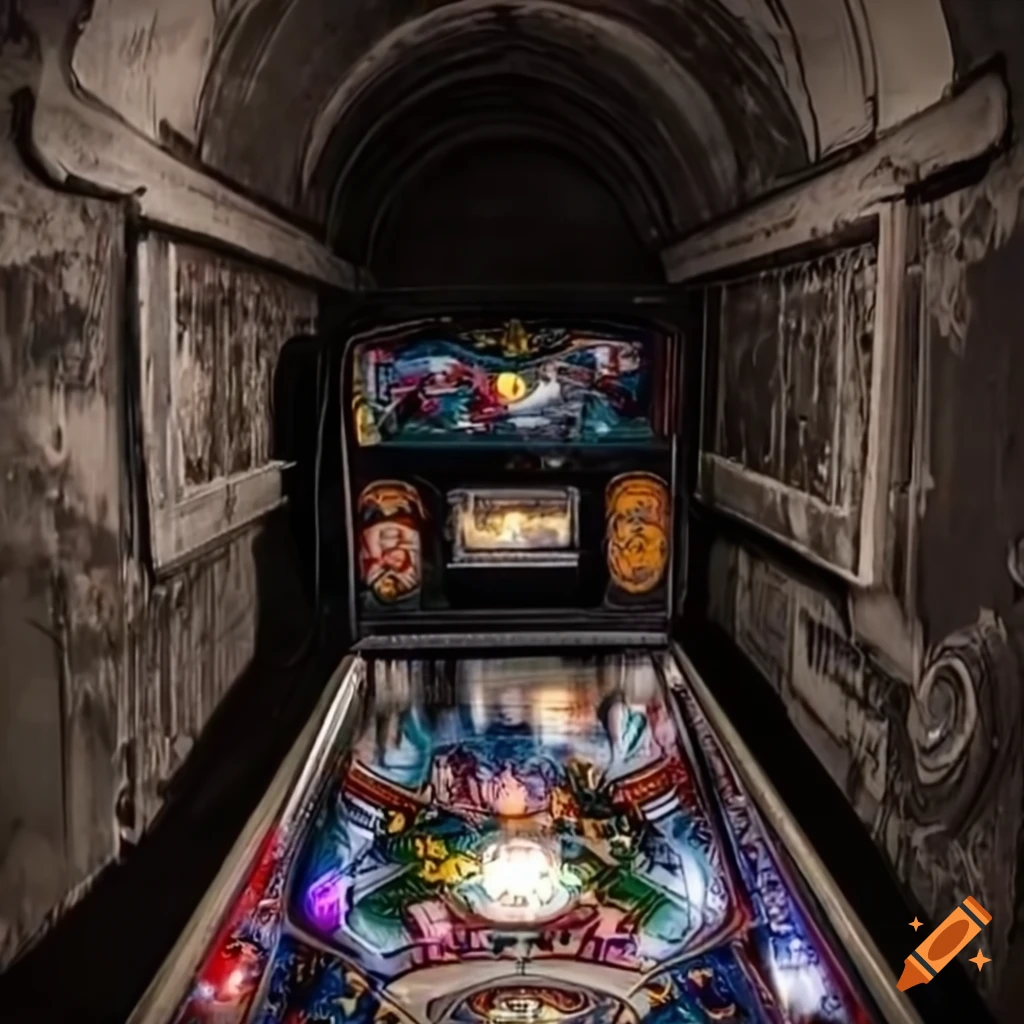 Pinball horror in a dark and abandoned setting on Craiyon