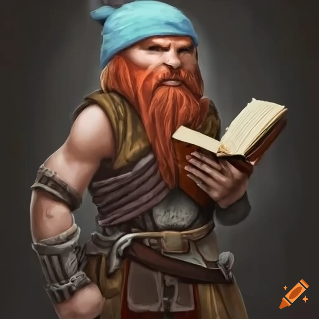 Dwarven monk in a beanie with a book and a broken bottle