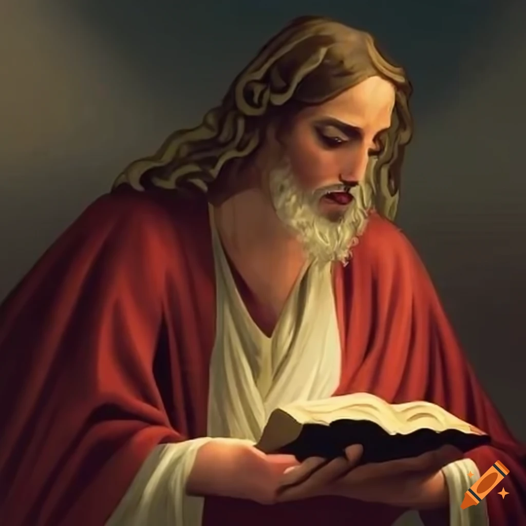 Jesus praying with a bible on Craiyon