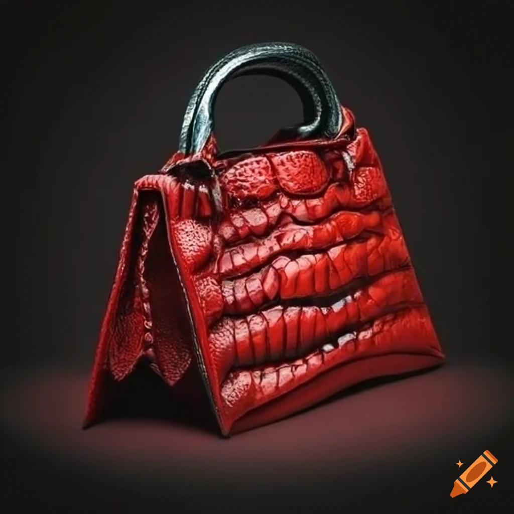 Old fashionable red crocodile with bag