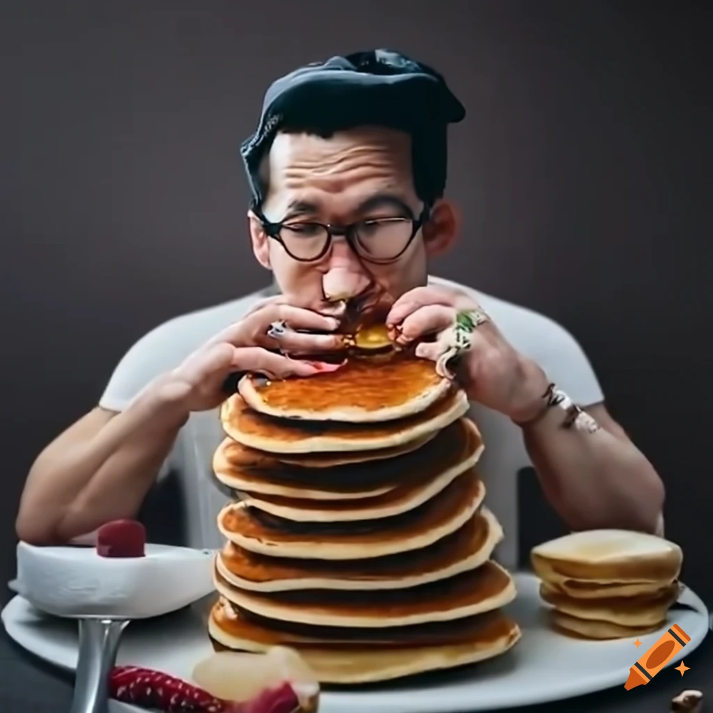 Markiplier enjoying a stack of pancakes