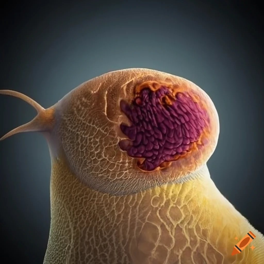 Animal with microorganism textured skin and velvet wings