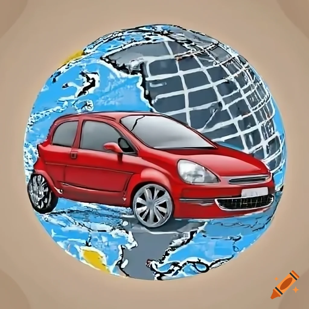 Old red Opel Corsa driving on a globe