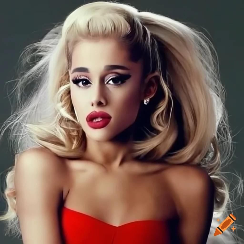 Ariana Grande Portraying Marilyn Monroe With Blonde Hair And Red Dress