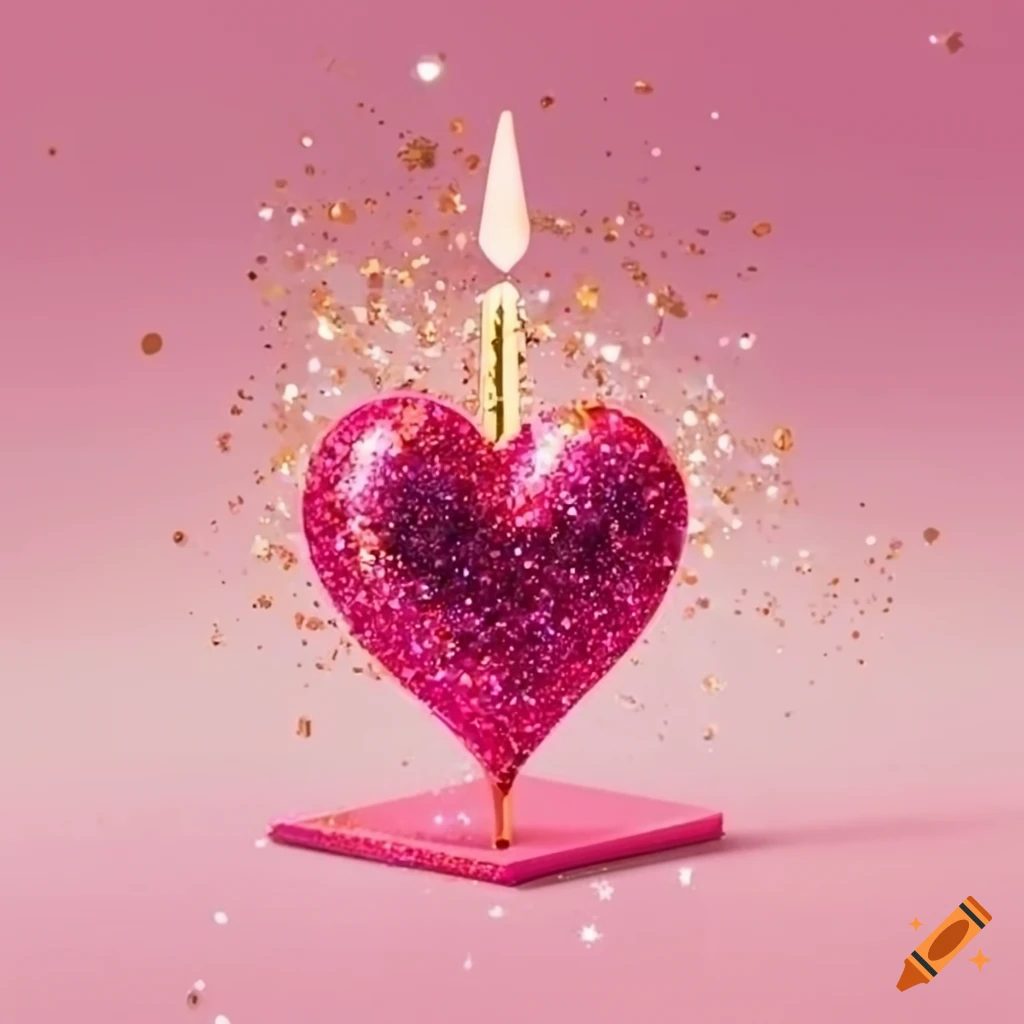 Birthday card design with heart, glitter, pink and gold elements for a young woman
