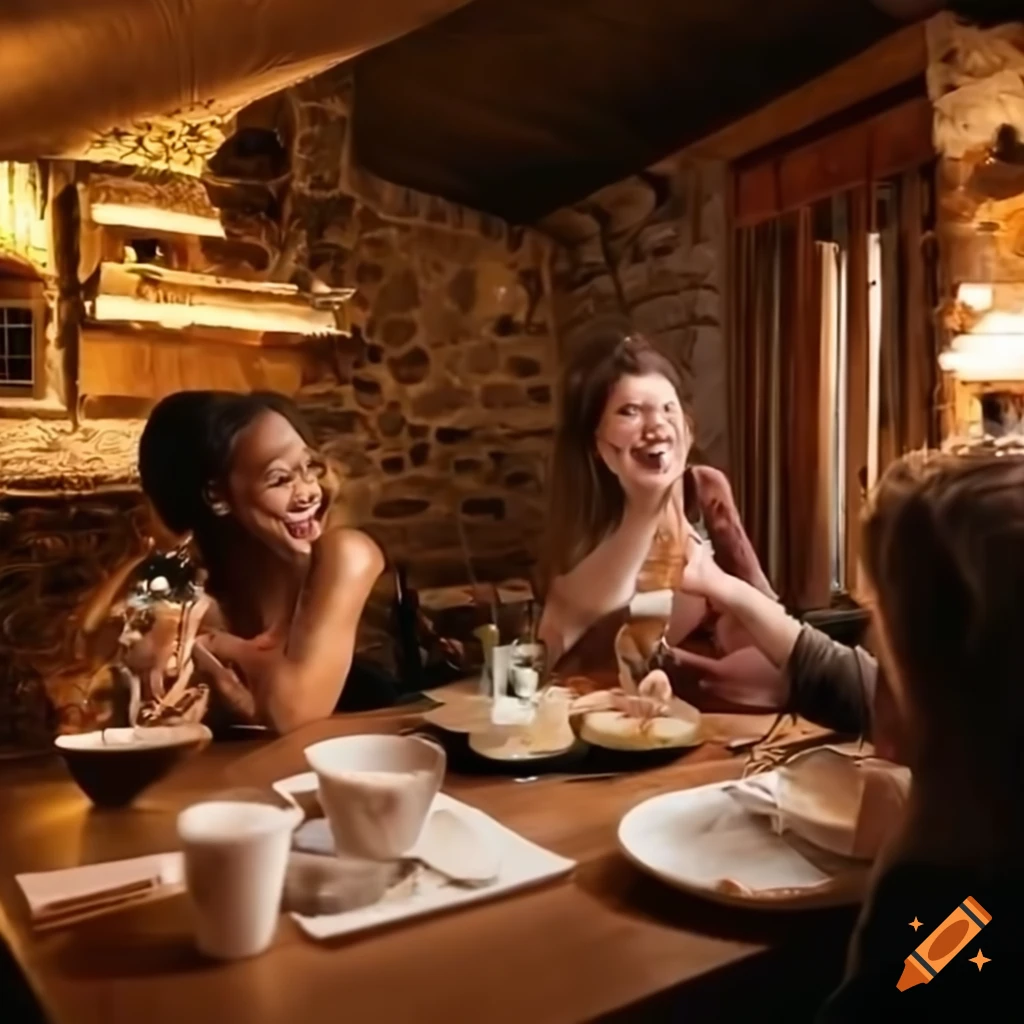 Group of people chatting and laughing at a cozy cafe