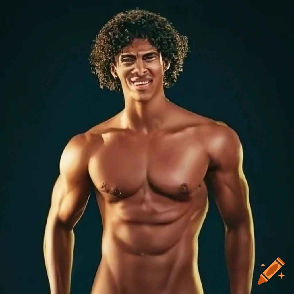 Tall Tahitian man with lean muscles, brown hair, light eyes, beautiful smile