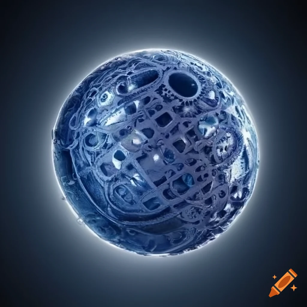 Detailed orb blueprint with cogs, chains, and rivets on Craiyon