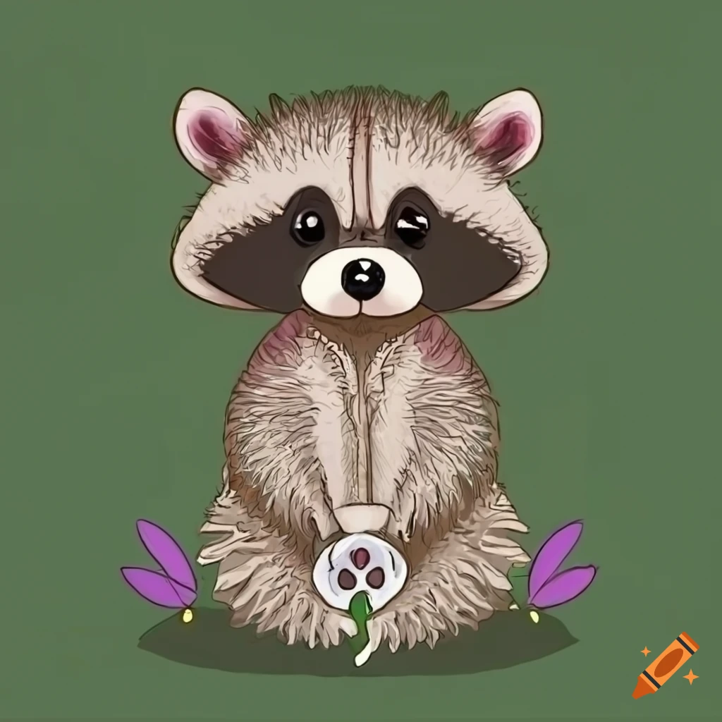Cute raccoon with a flower