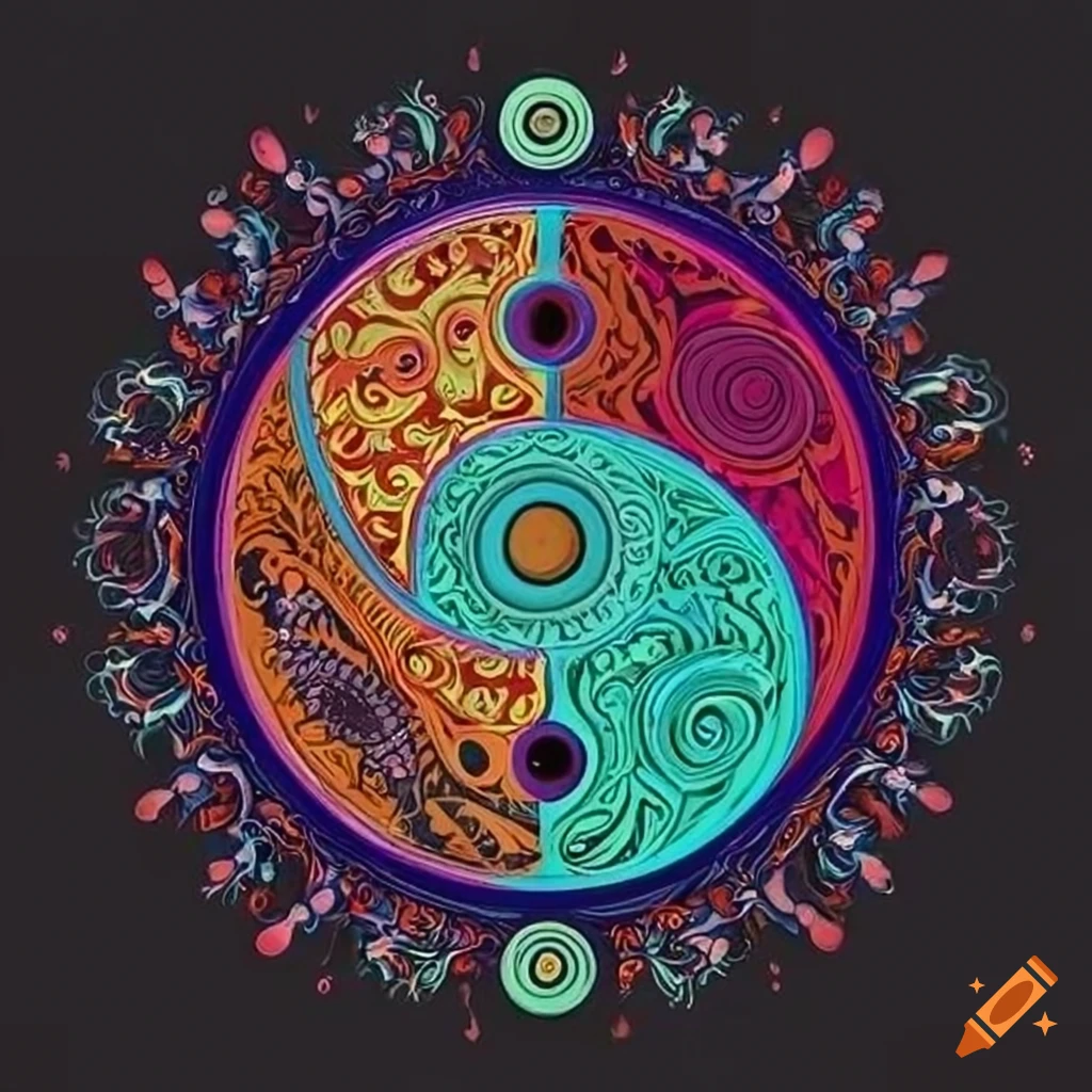 Intricately designed Yin Yang symbol with American Indian motifs