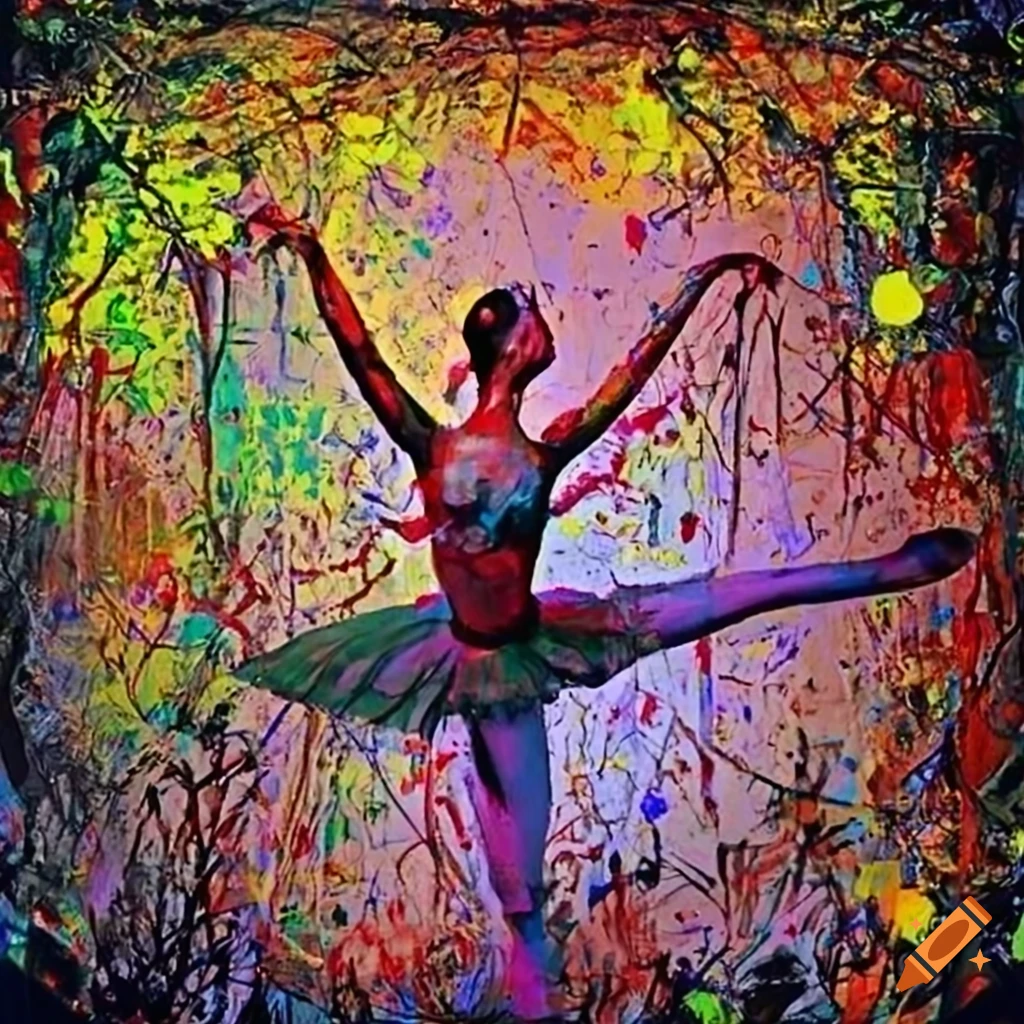 Colorful ballerina festival painting with abstract brushstrokes in copper and white