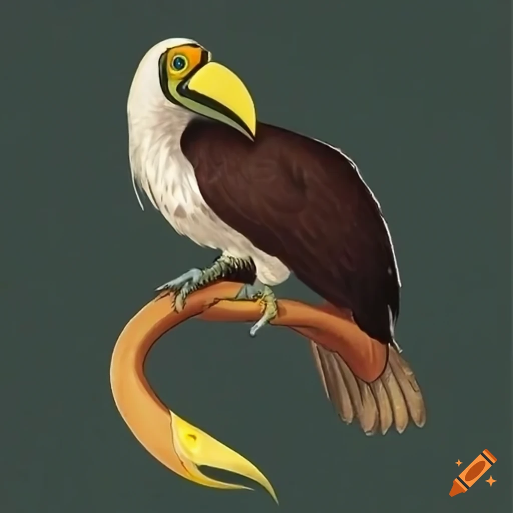 Hybrid bird with eagle eyes, snake fangs, and wings of a Pteranodon
