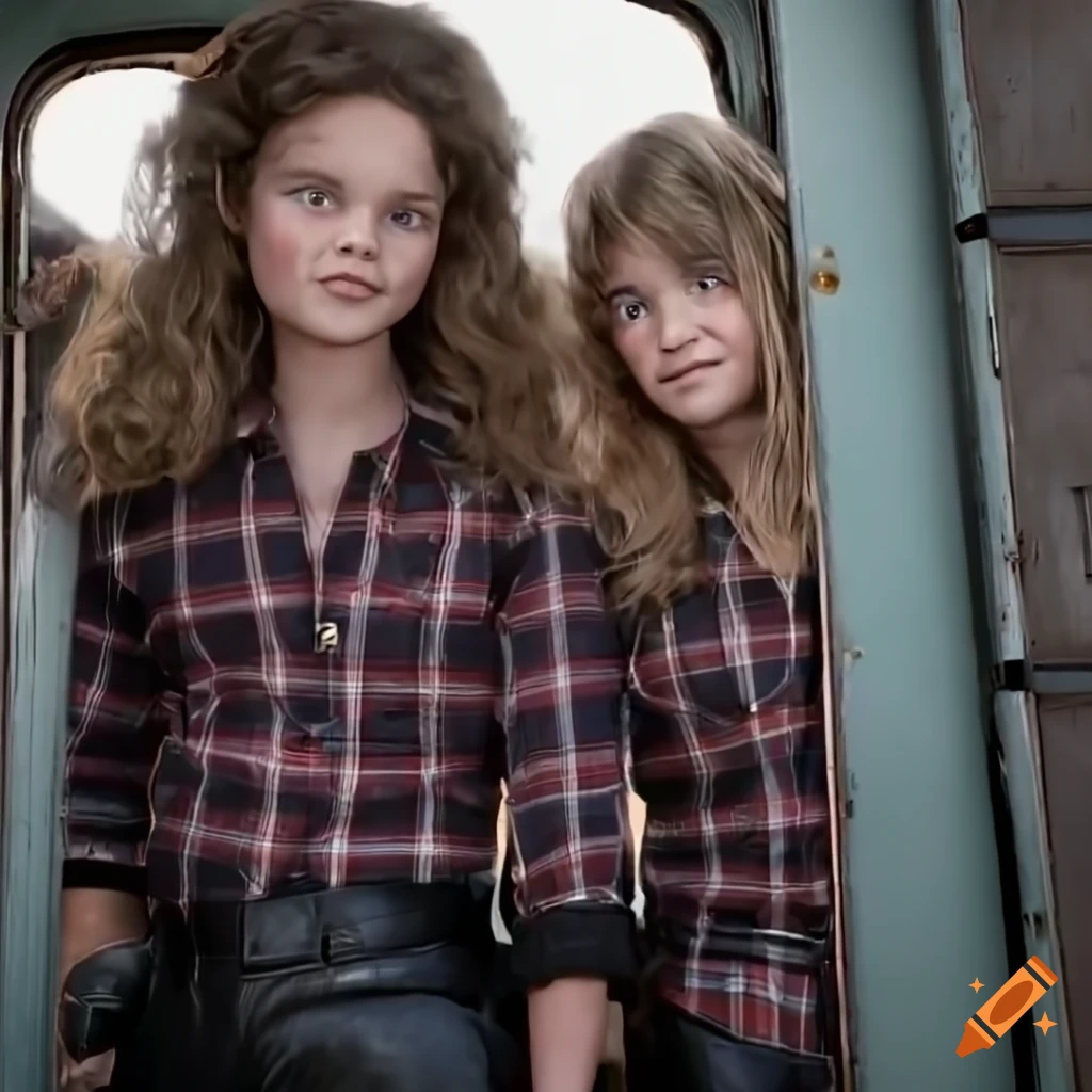 Irimia twins singing in a country style attire in a caravan doorway
