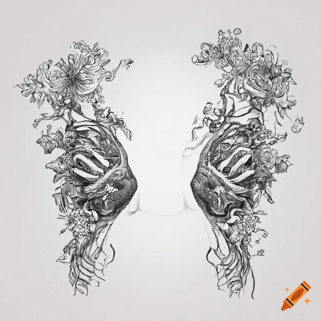 Skeletons holding hands with bursting flowers on Craiyon