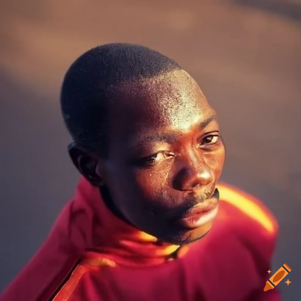 African man in 80s style tracksuit and hairstyle on a sunny day