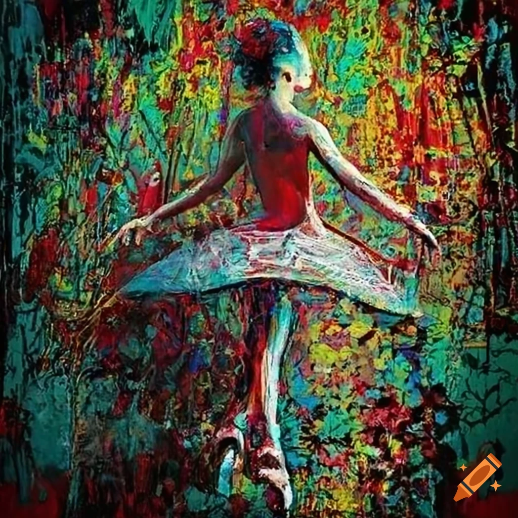 Colorful artwork of a ballerina festival with abstract brushstrokes
