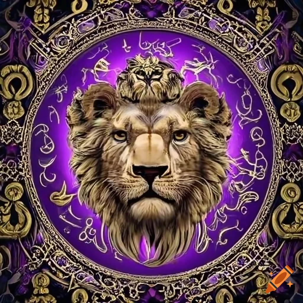Zodiac symbol of a regal lion in luxurious gold and rich colors