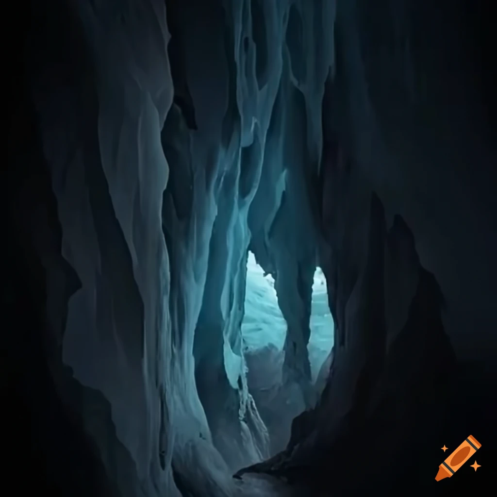 Medieval climbers scaling steep icy cliffs with snowy psychedelic mountain backdrop